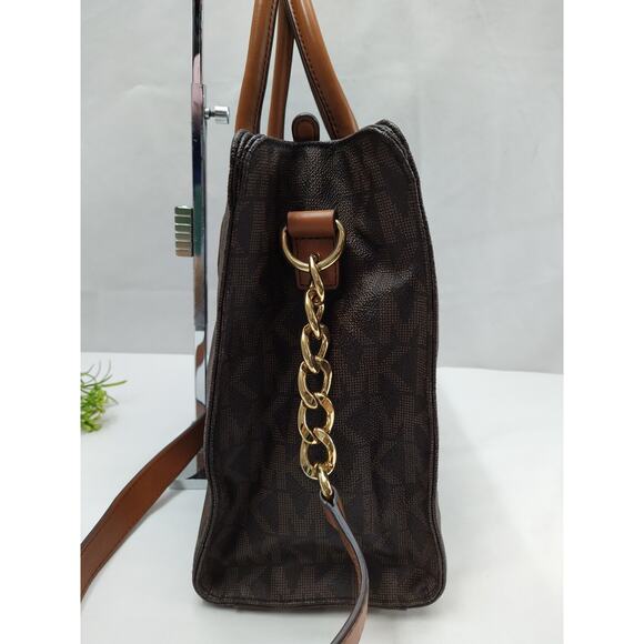 Michael Kors Hamilton Brown Leather MK Printed Tote With Matching Wallet - Picture 4 of 16